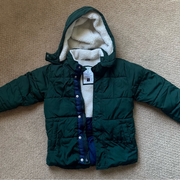 Green Hooded Puffer Jacket with Sherpa Lining